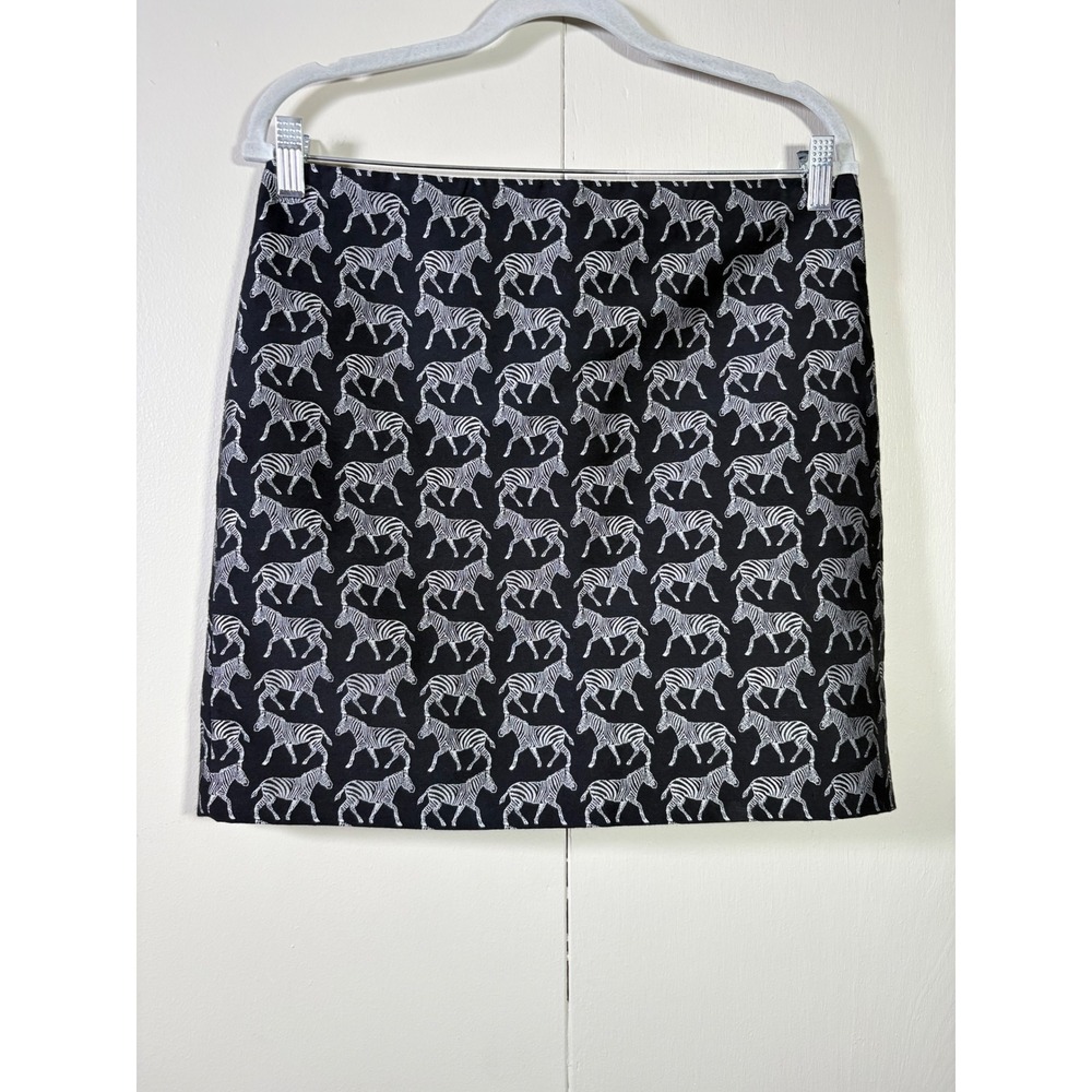J.Crew Womens Black White Zebra Print A-Line Mini Skirt 8 Safari Chic Zoo Whimsy